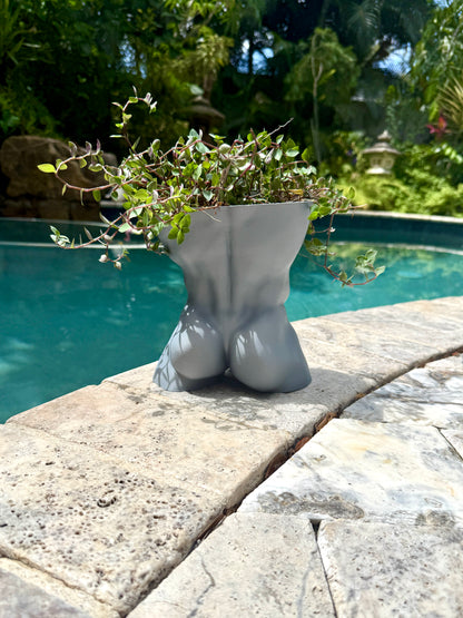The Full Monty uncensored anatomical male torso planter, back view